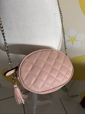 Quilted Oval Crossbody/ belt Bag in Blush Pink with Gold Chain Strap